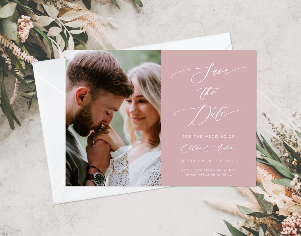 DUSTY ROSE SAVE THE DATE PHOTO CARD 5x7