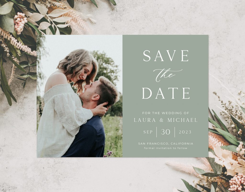 SAGE GREEN SAVE THE DATE PHOTO CARD 5x7