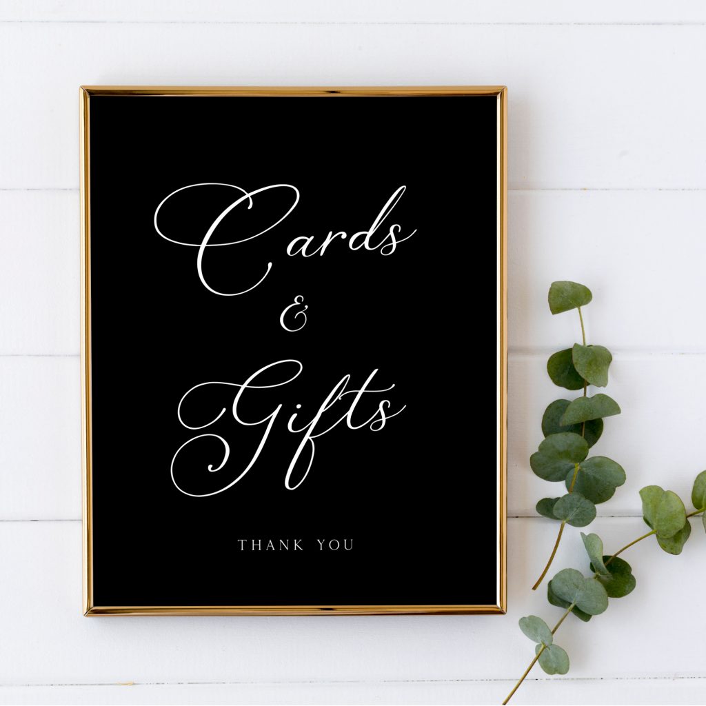 BLACK WHITE CARDS & GIFTS SIGN