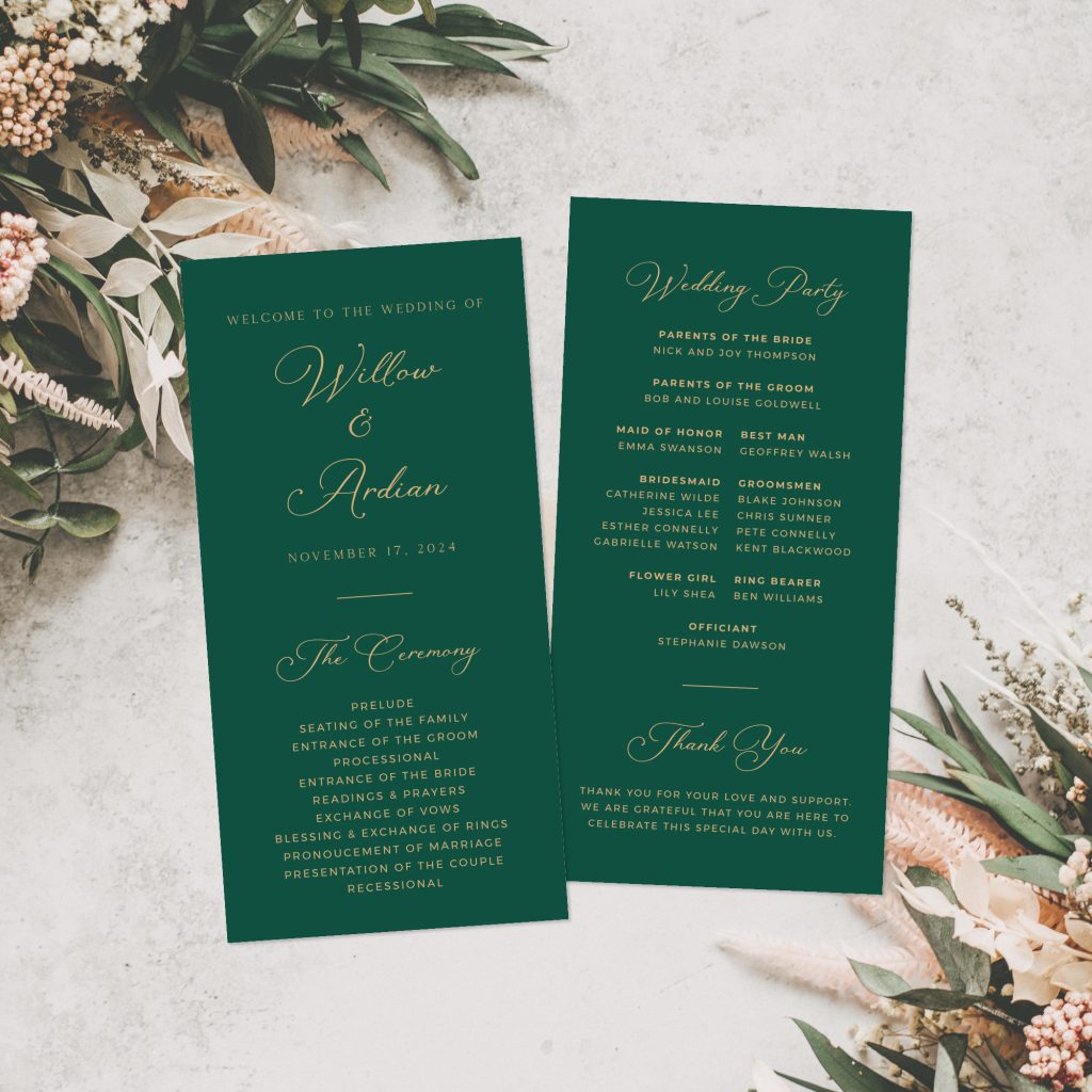 emerald green wedding program