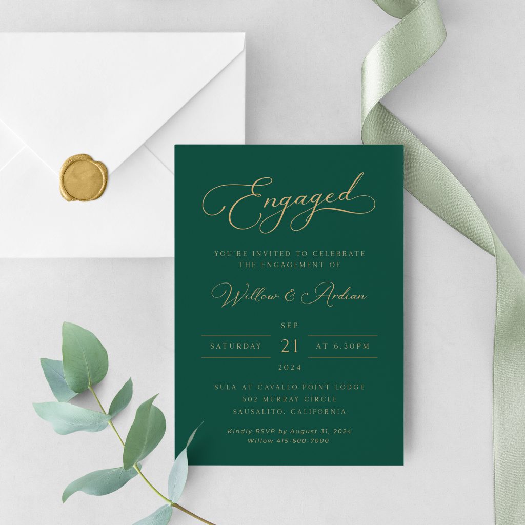 emerald green engagement invitation